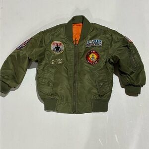 Vintage Aviator Kids Bomber Jacket, Alpha Green, Size Small